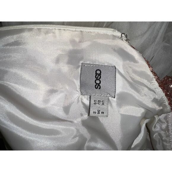 Asos dress evening tulle skirt pink sequined tip asymmetrical one sleeve - Picture 5 of 7